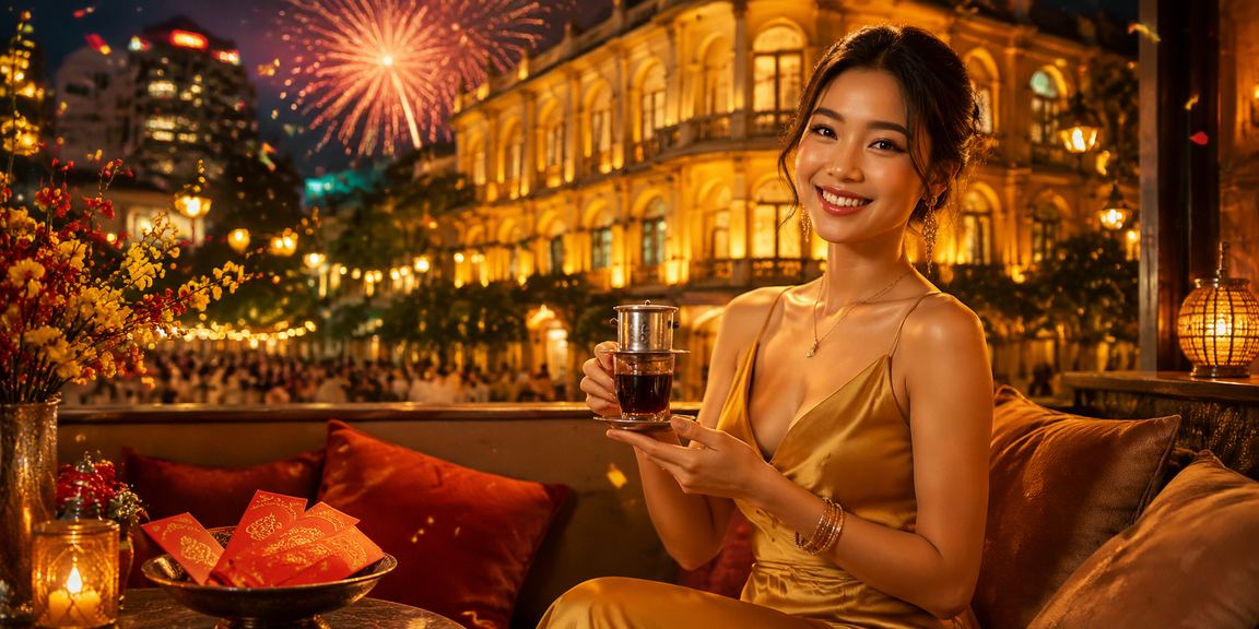 Người dùng tại Hà Nội xem thông tin ưu đãi và điều khoản dịch vụ trên điện thoại bên tách cà phê
